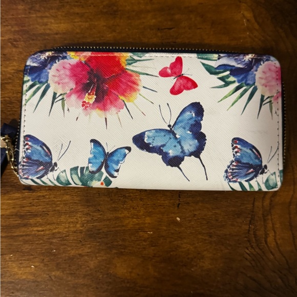 CORAL BAY Beautiful  Colorful Floral Butterfly Zip Around Wallet NWOT - Picture 2 of 9
